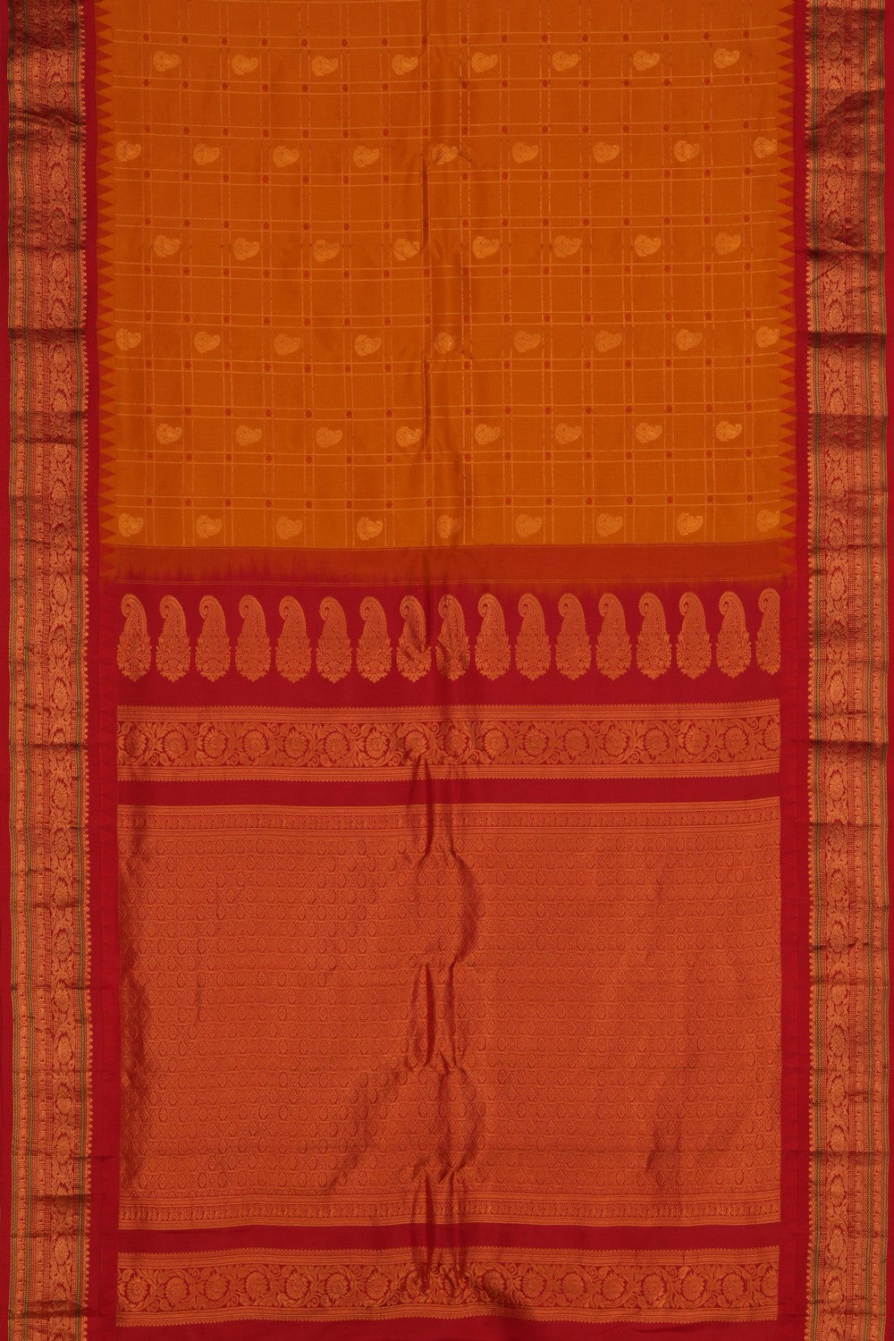 Image of Gadwal Silk Kattam Mustard Saree